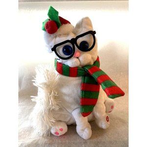 WHITE GEMMY CHRISTMAS KITTY CAT 10” DANCES, SINGS / MEOWS "JINGLE BELLS" ~ NICE!